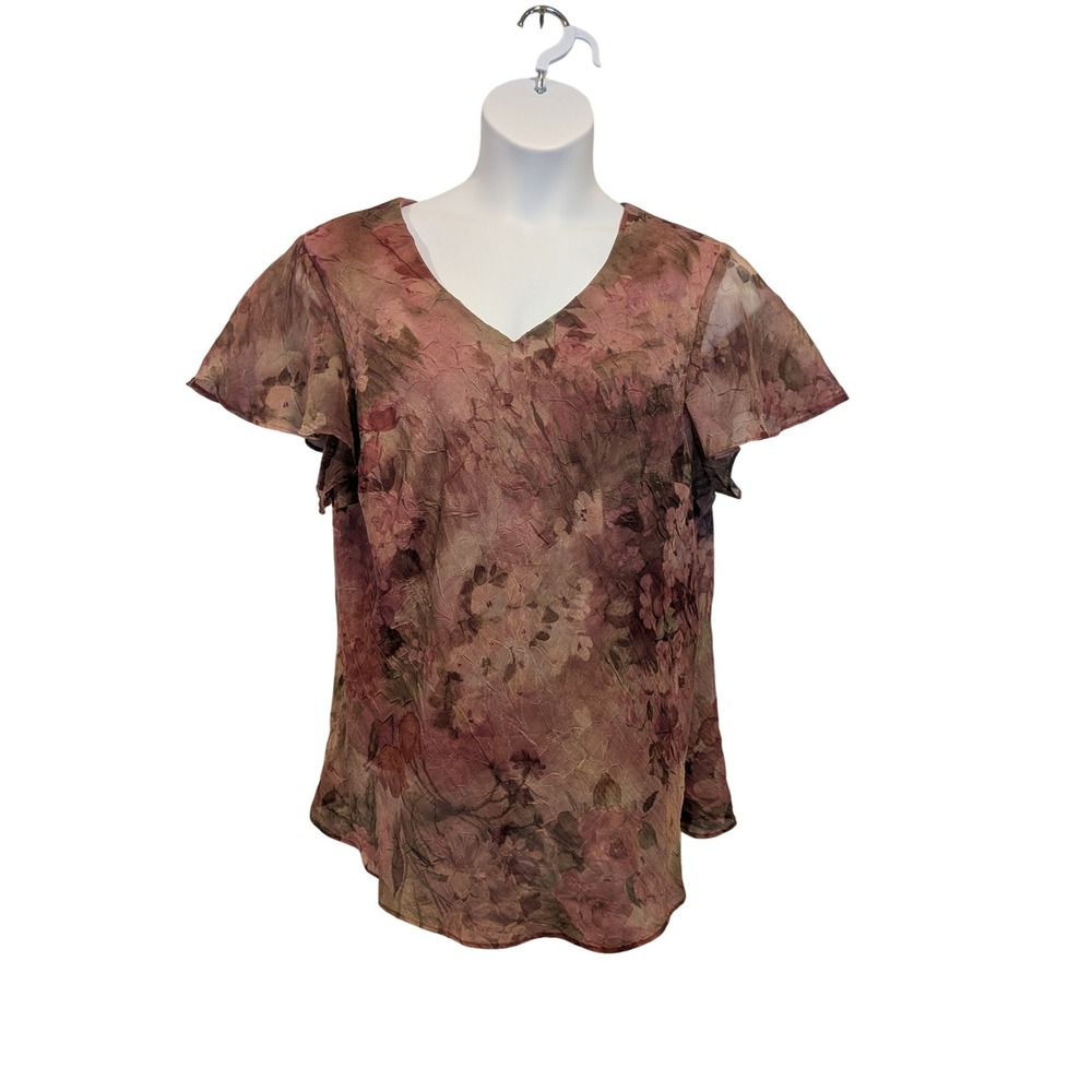 Lady Dorby Rose Floral Blouse Top Semi Sheer V‎ Neck Blouse Bridgerton Regency